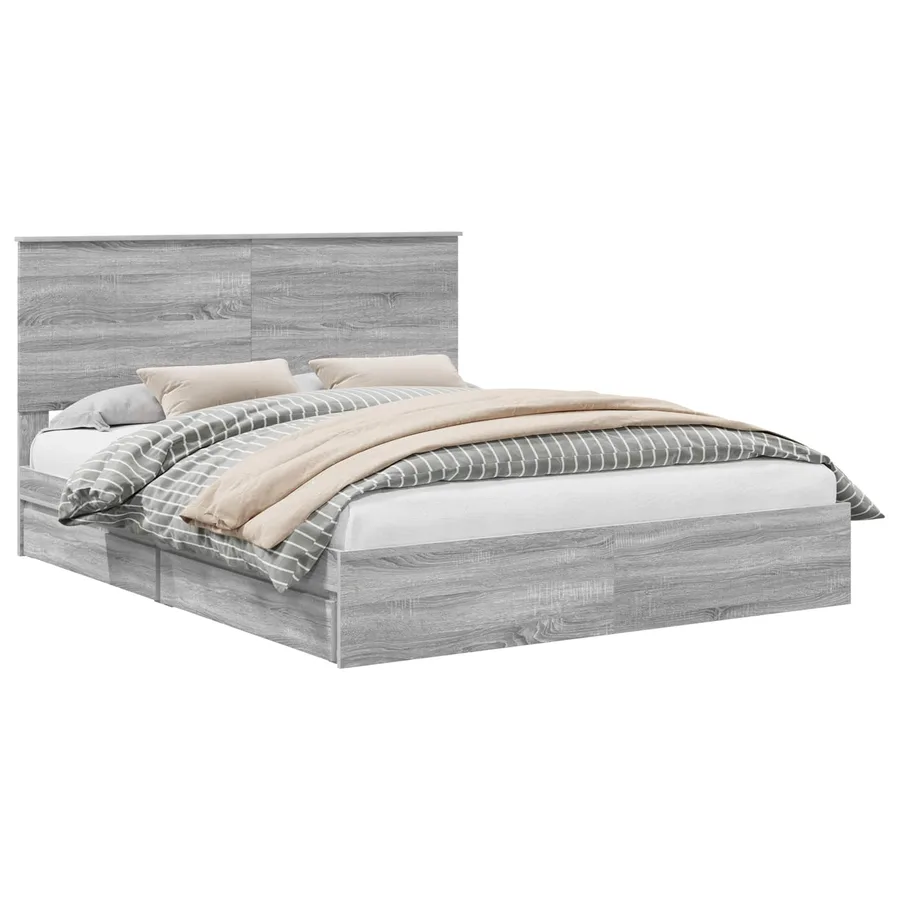 Lit de Rangement Gris Sonoma 160 x 200 cm Bois d'ingénierie - 2