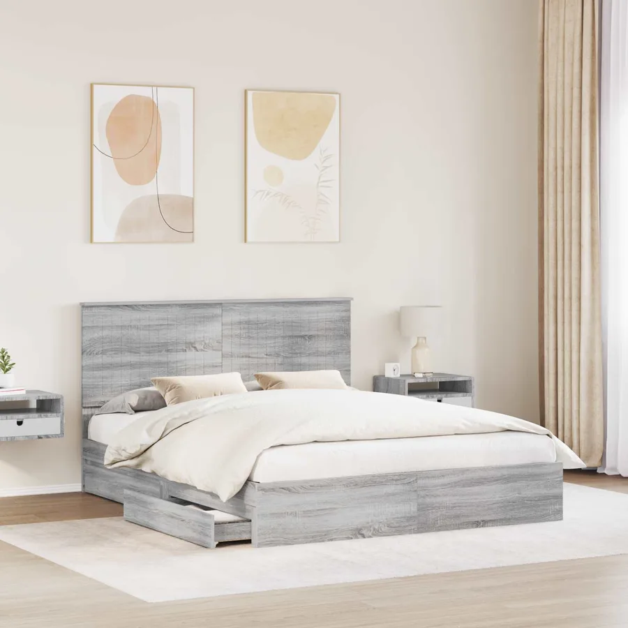 Lit de Rangement Gris Sonoma 160 x 200 cm Bois d'ingénierie - 3