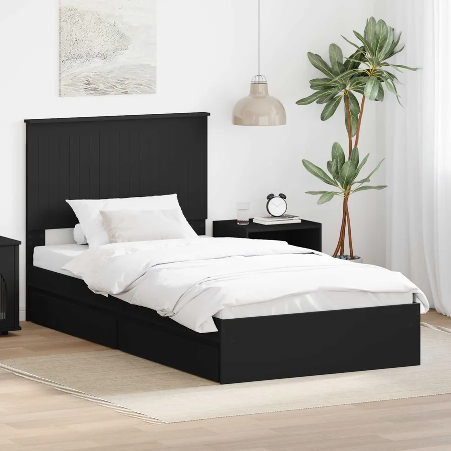 Lit de Rangement Noir 100 x 200 cm Bois d'ingénierie