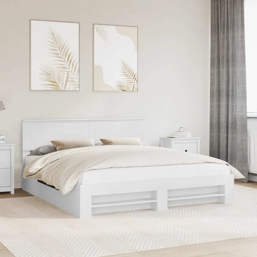 Cadre de lit Blanc 200 x 200 cm Bois d'ingénierie