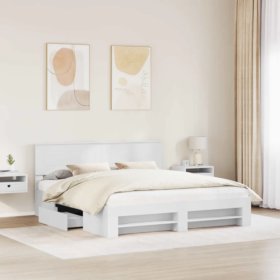 Cadre de lit Blanc 200 x 200 cm Bois d'ingénierie - 3