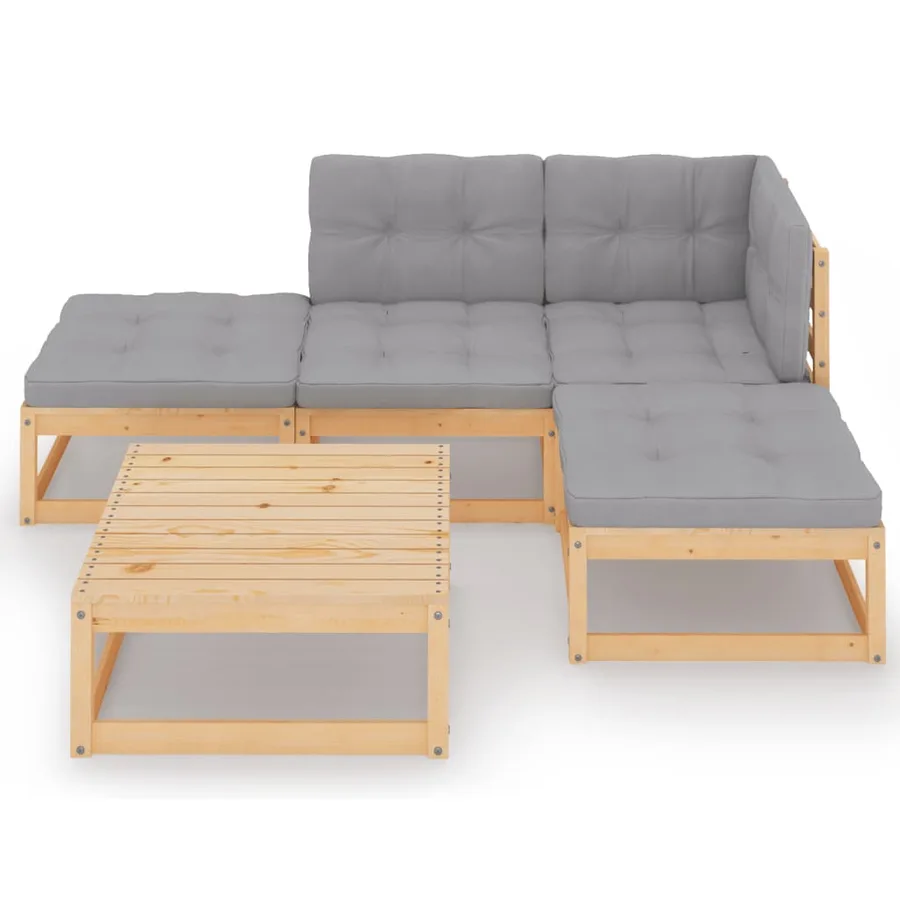 Salon de jardin 5 pcs avec coussins Bois de pin massif - 3