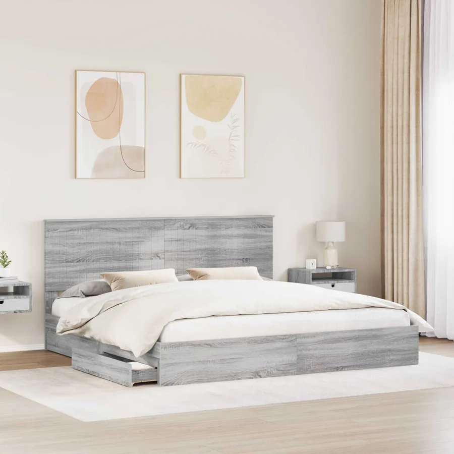 Lit de Rangement Gris Sonoma 200 x 200 cm Bois d'ingénierie - 3