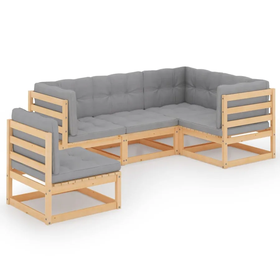 Salon de jardin 5 pcs avec coussins Bois de pin massif - 2