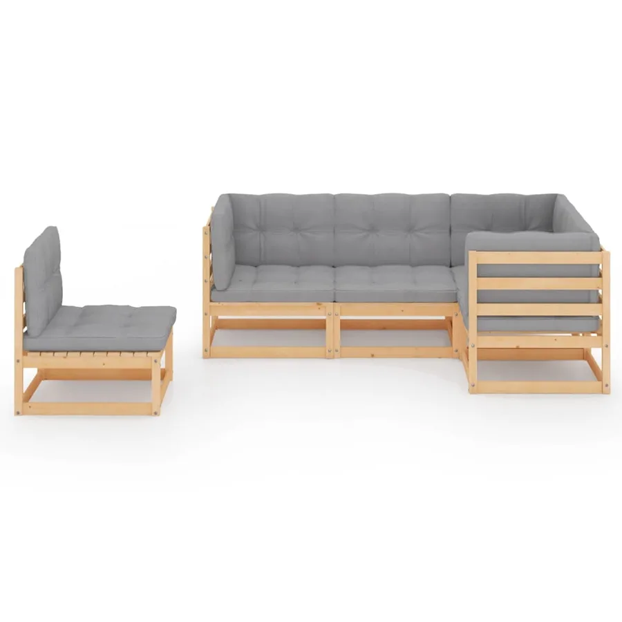 Salon de jardin 5 pcs avec coussins Bois de pin massif - 3