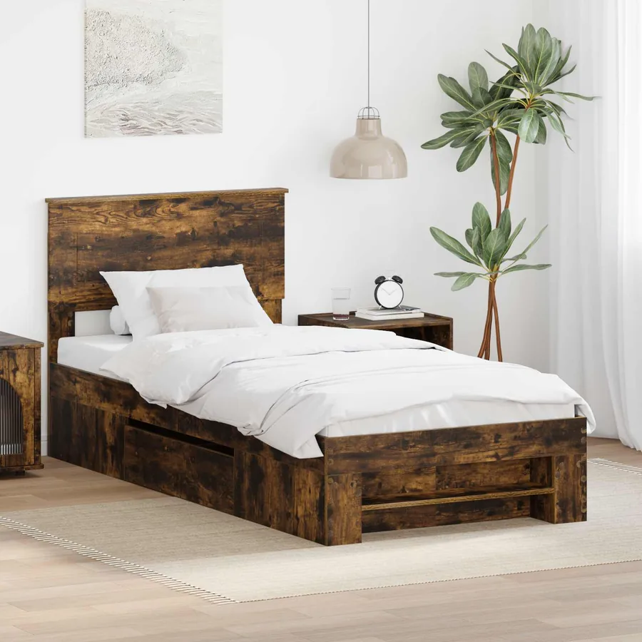 Cadre de lit Chêne fumé 90 x 200 cm Bois d'ingénierie