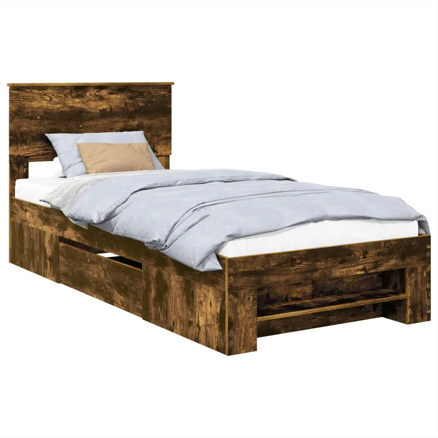 Cadre de lit Chêne fumé 90 x 200 cm Bois d'ingénierie - 2
