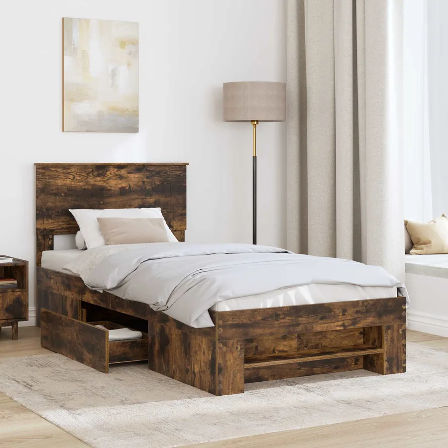 Cadre de lit Chêne fumé 90 x 200 cm Bois d'ingénierie - 3