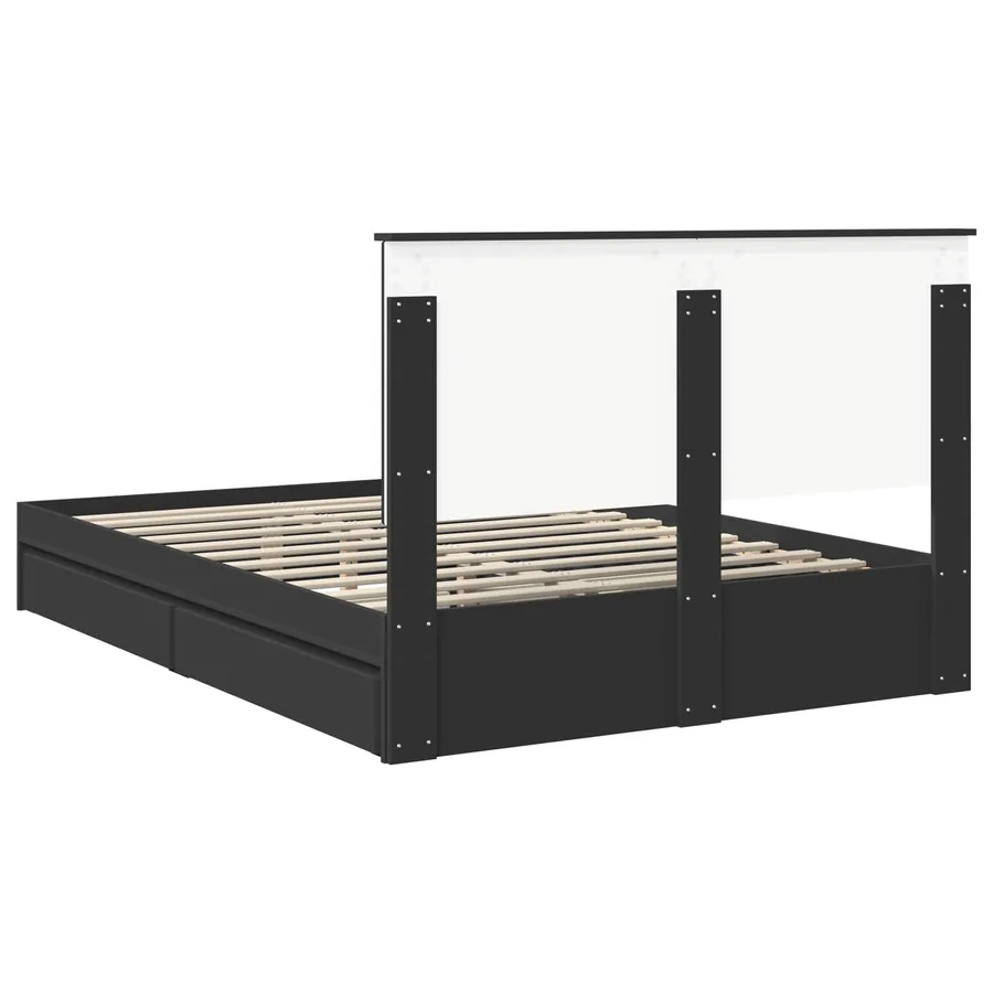 Lit de Rangement Noir 135 x 190 cm Bois d'ingénierie - 10
