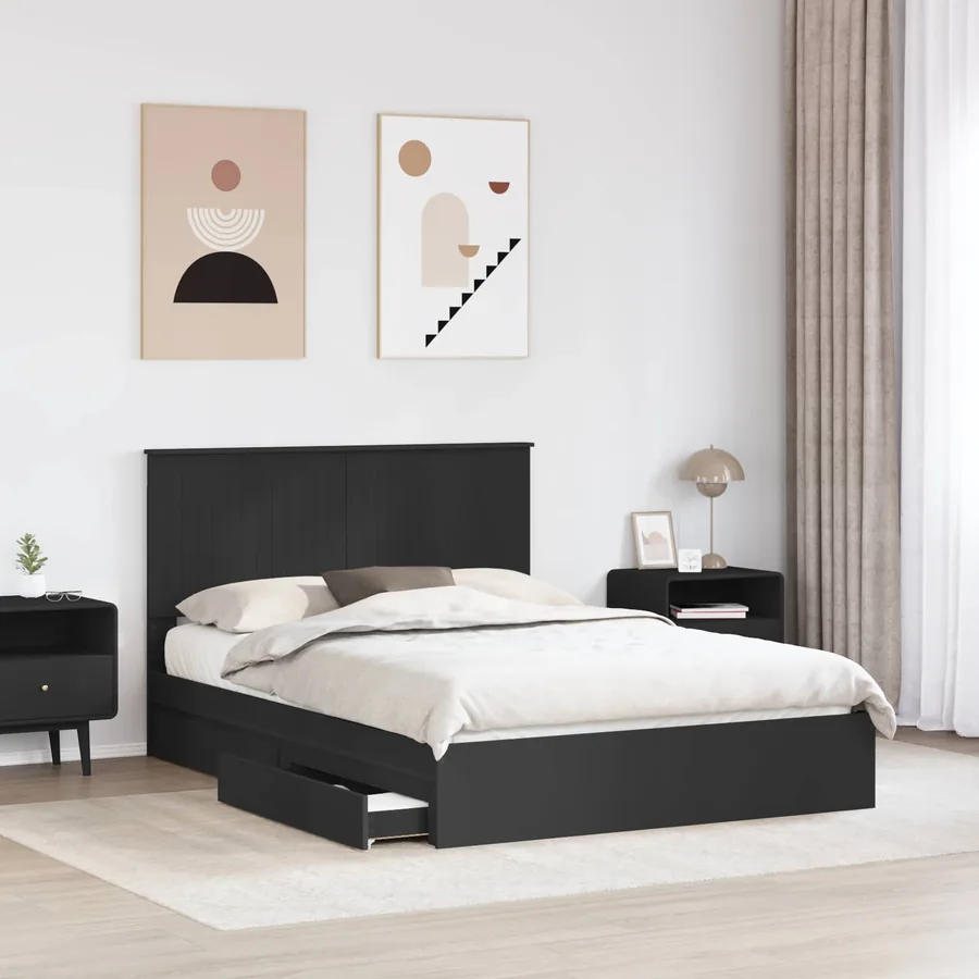 Lit de Rangement Noir 135 x 190 cm Bois d'ingénierie - 3