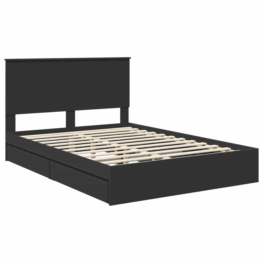 Lit de Rangement Noir 135 x 190 cm Bois d'ingénierie - 4