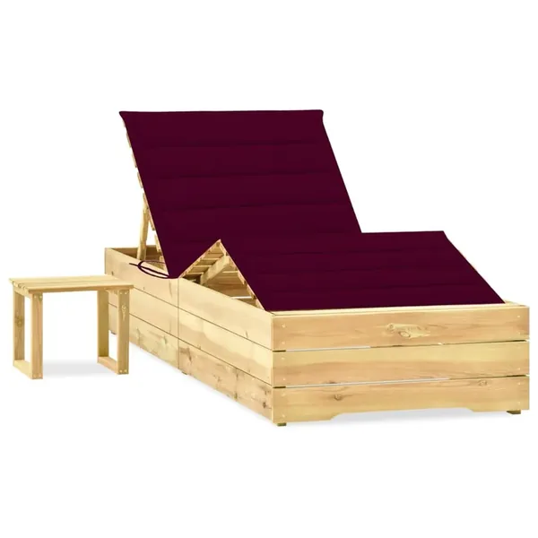 Chaise longue de jardin avec table et coussin Pin imprégné