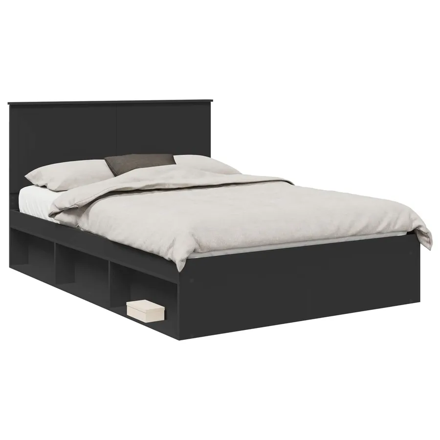 Cadre de lit Noir 135 x 190 cm Bois de pin massif - 2