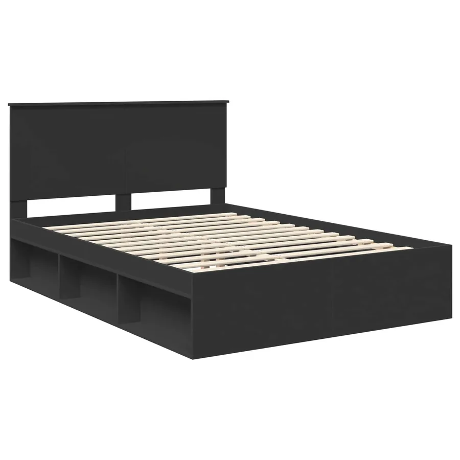 Cadre de lit Noir 135 x 190 cm Bois de pin massif - 4
