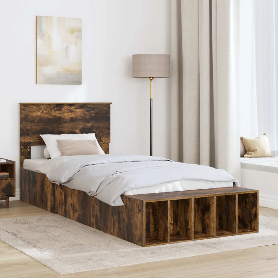 Cadre de lit Chêne fumé 90 x 200 cm Bois d'ingénierie - 3