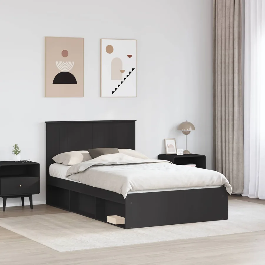 Cadre de lit Noir 120 x 200 cm Bois de pin massif - 3