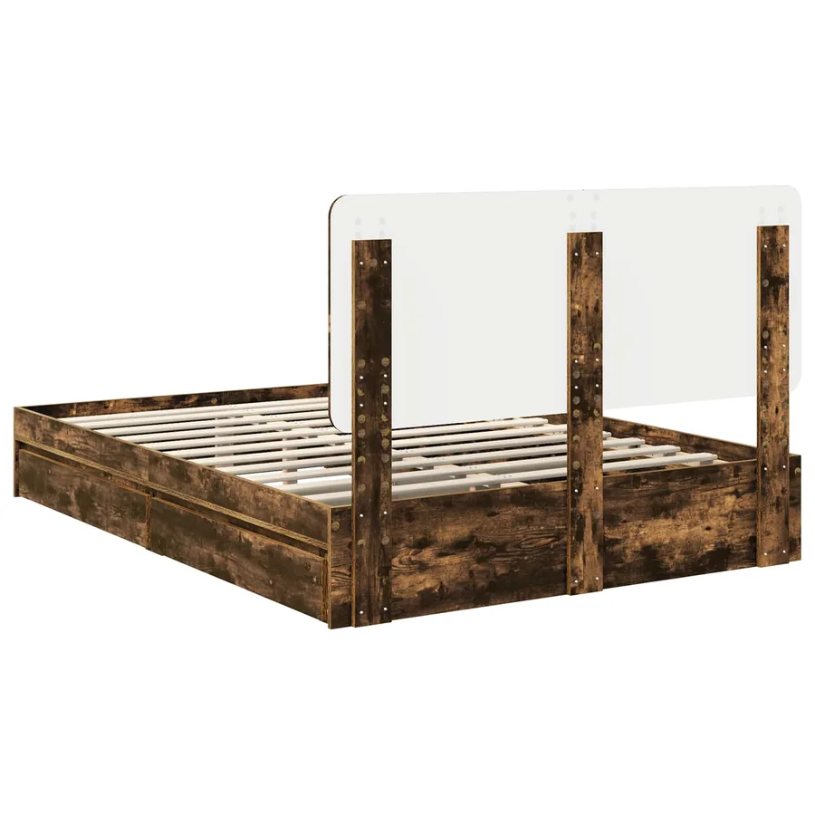 Lit de Rangement Chêne fumé 160 x 200 cm Bois d'ingénierie - 10