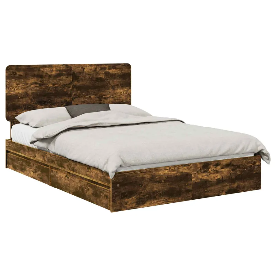 Lit de Rangement Chêne fumé 160 x 200 cm Bois d'ingénierie - 2