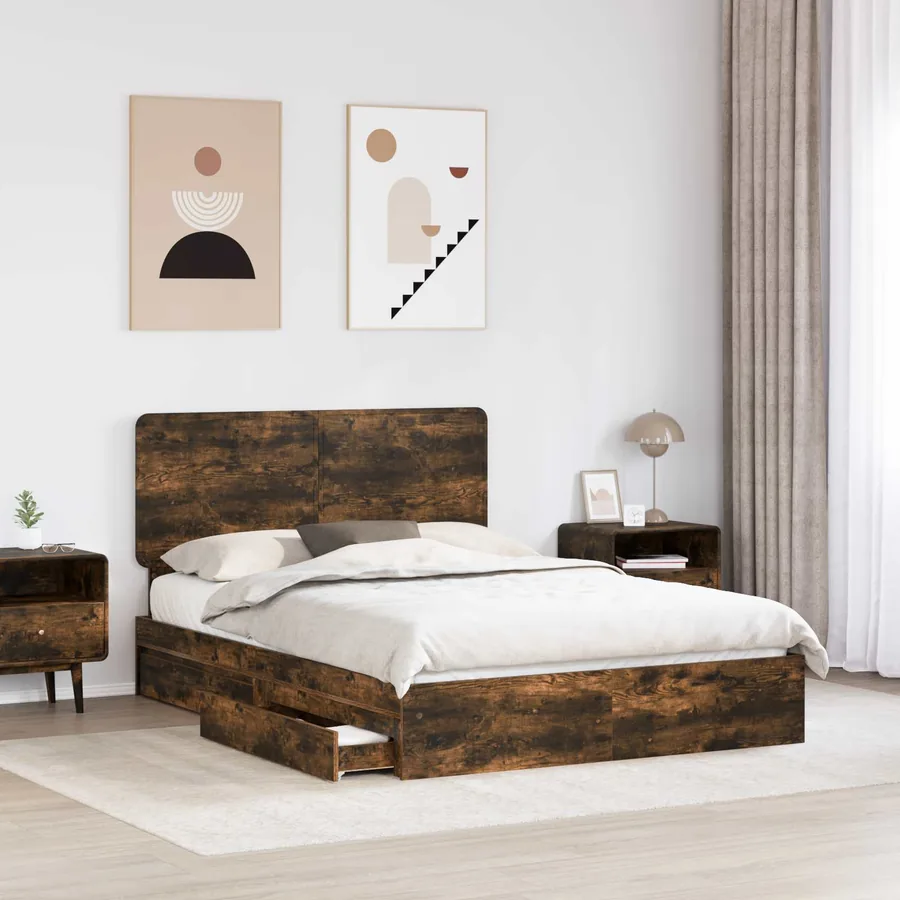 Lit de Rangement Chêne fumé 160 x 200 cm Bois d'ingénierie - 3