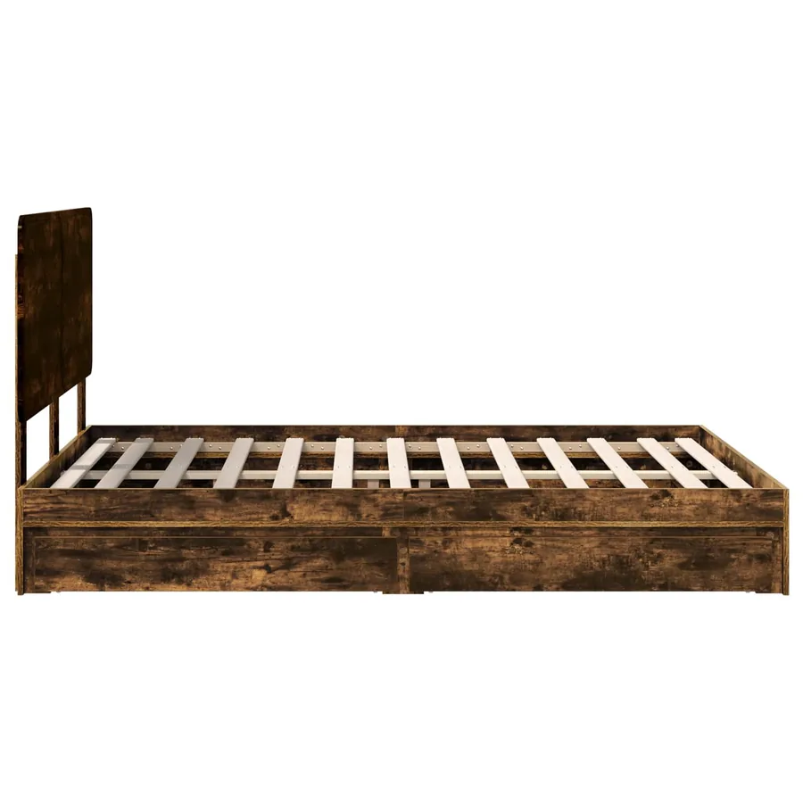 Lit de Rangement Chêne fumé 160 x 200 cm Bois d'ingénierie - 9