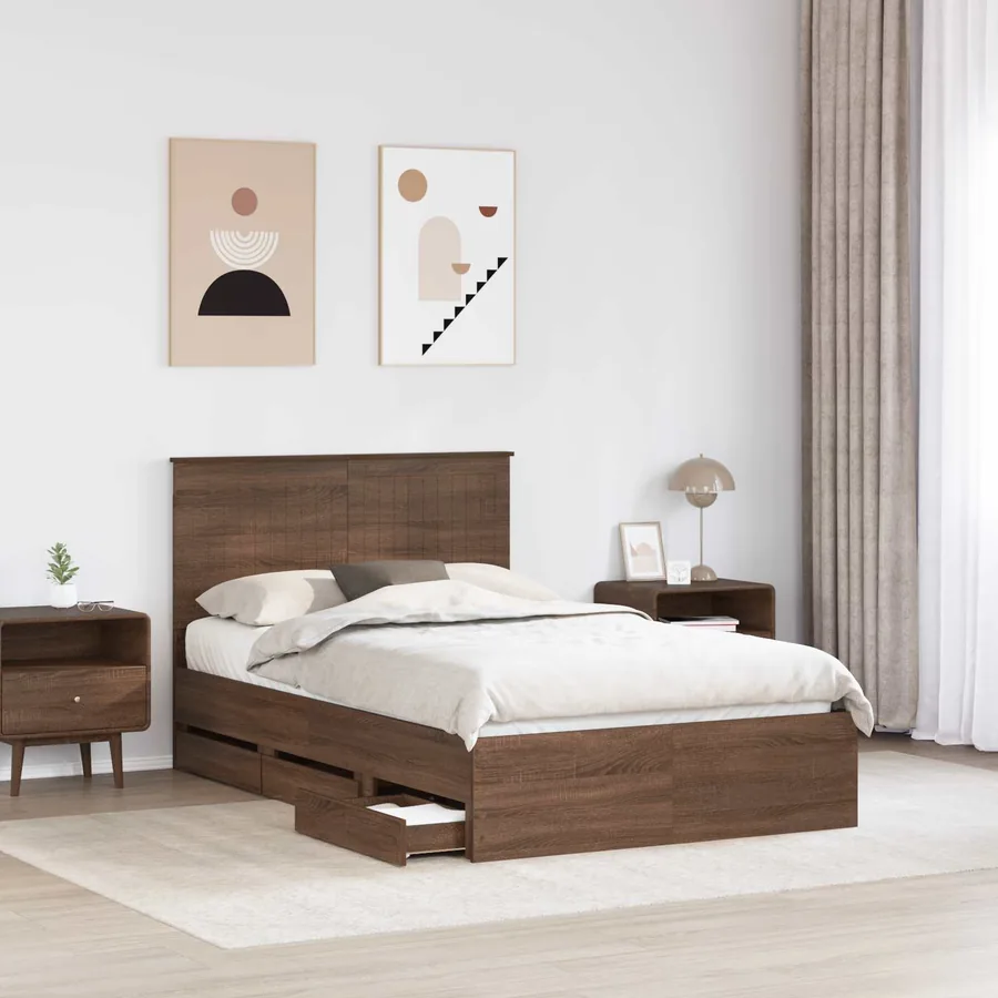Cadre de lit Chêne brun 120 x 190 cm Bois Ingénierie - 3