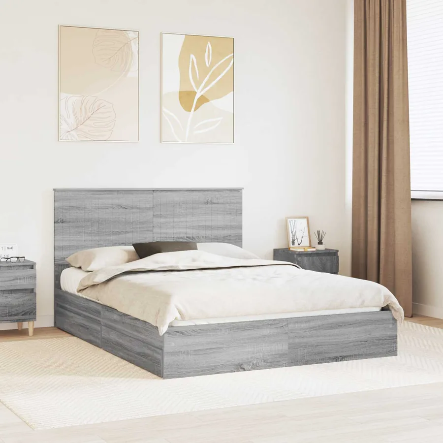 Lit de Rangement Gris Sonoma 150 x 200 cm Bois d'ingénierie
