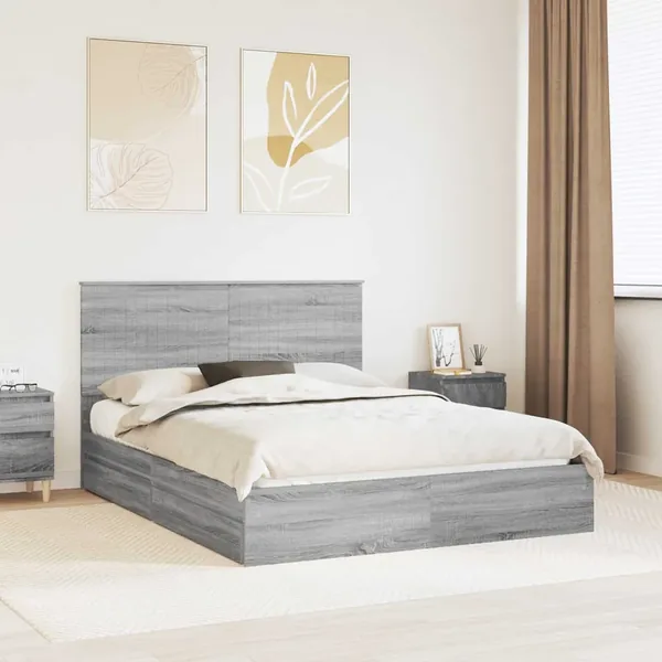 Lit de Rangement Gris Sonoma 150 x 200 cm Bois d'ingénierie