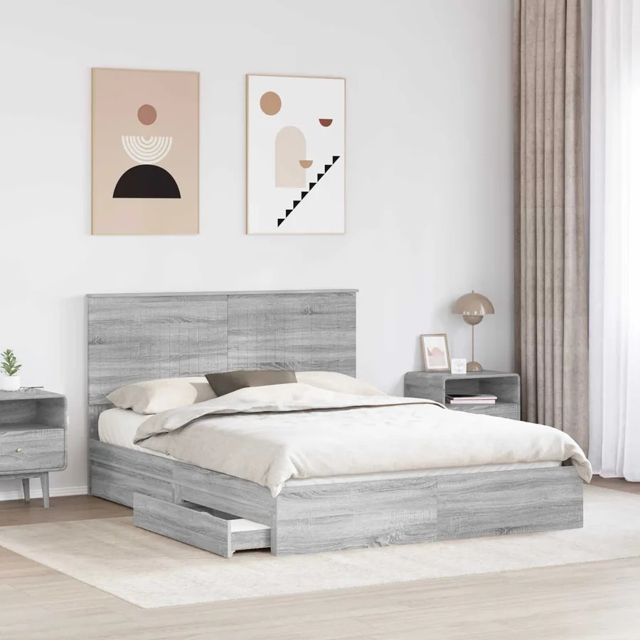 Lit de Rangement Gris Sonoma 150 x 200 cm Bois d'ingénierie - 3