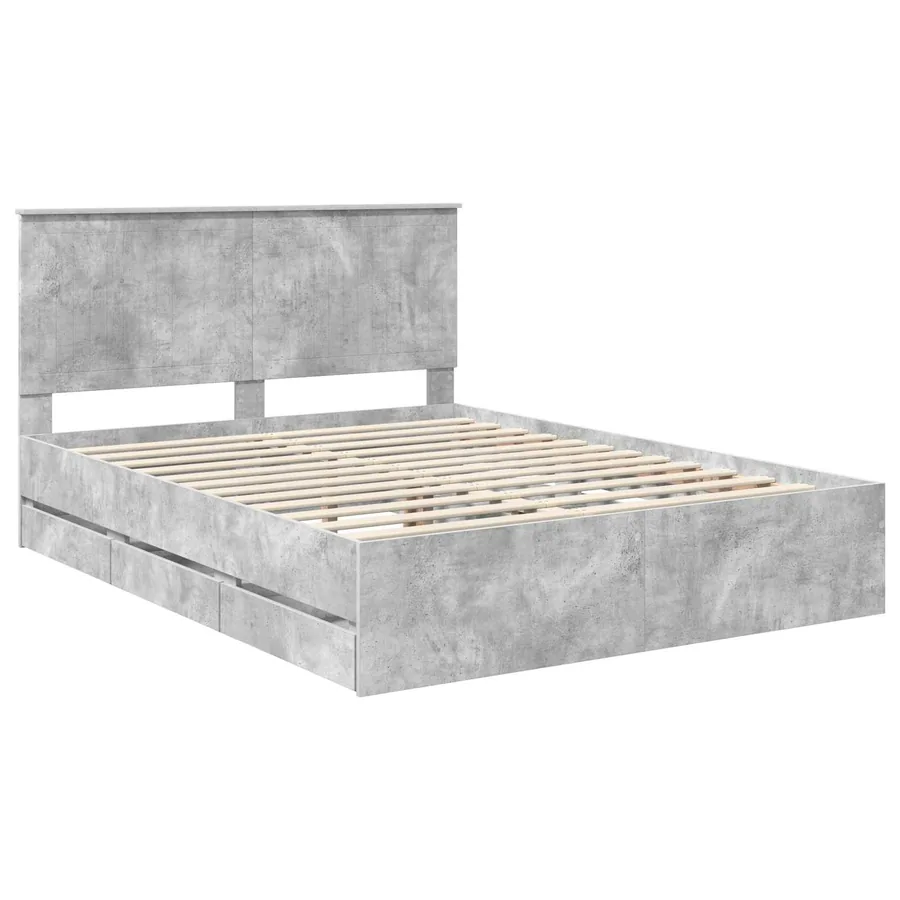 Cadre de lit Gris béton 150 x 200 cm Bois Ingénierie - 4