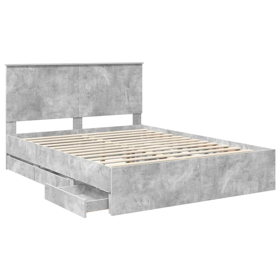 Cadre de lit Gris béton 150 x 200 cm Bois Ingénierie - 5