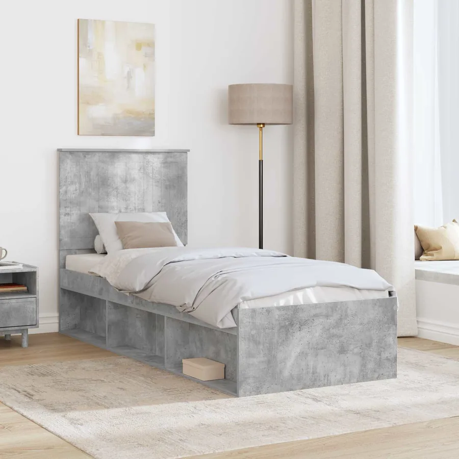Cadre de lit Gris Béton 75 x 190 cm Bois de pin massif - 3