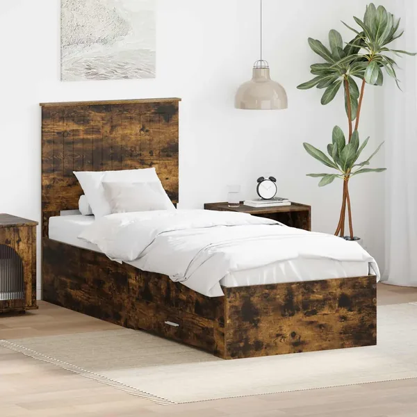 Cadre de lit Chêne Fumé et Argent 70 x 190 cm Bois d'ingénierie