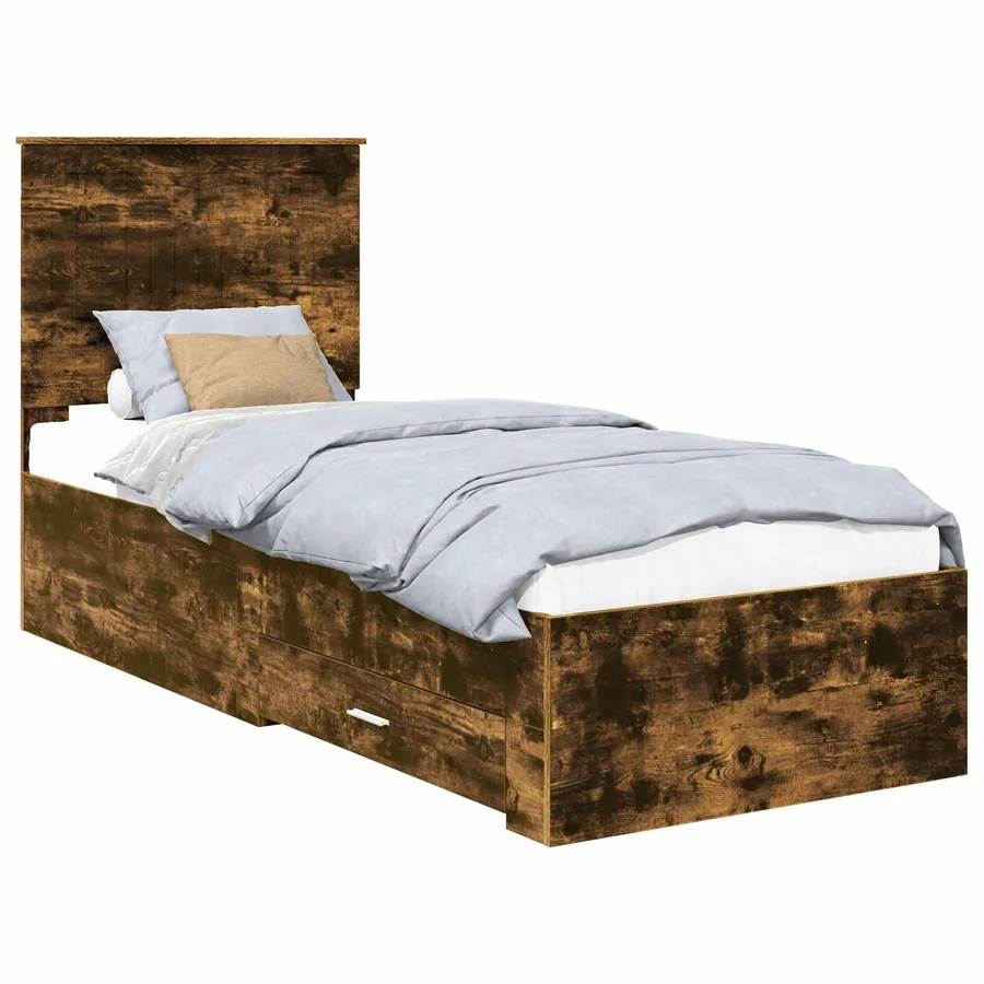Cadre de lit Chêne Fumé et Argent 70 x 190 cm Bois d'ingénierie - 2