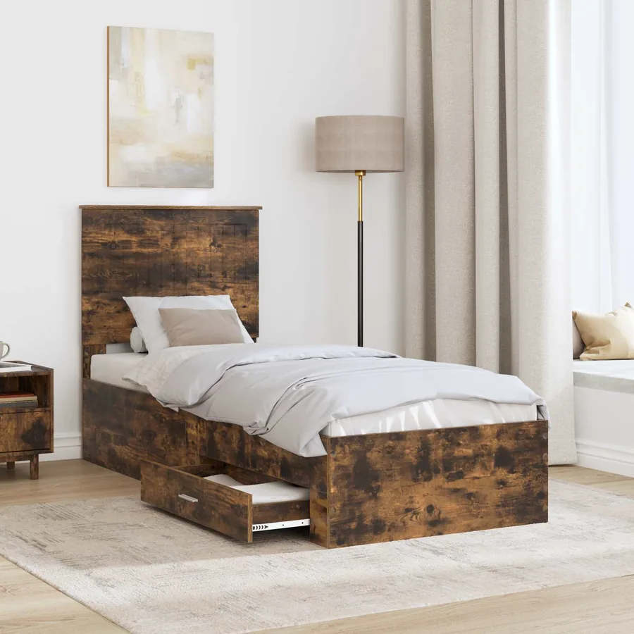 Cadre de lit Chêne Fumé et Argent 70 x 190 cm Bois d'ingénierie - 3