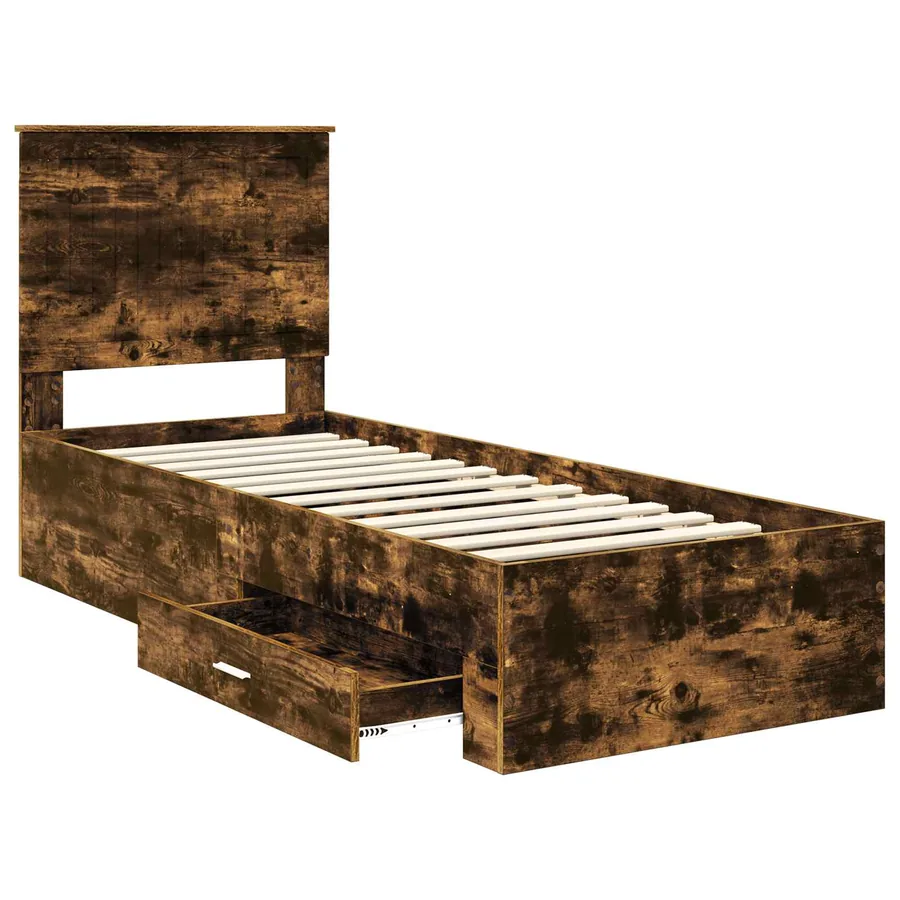 Cadre de lit Chêne Fumé et Argent 70 x 190 cm Bois d'ingénierie - 5