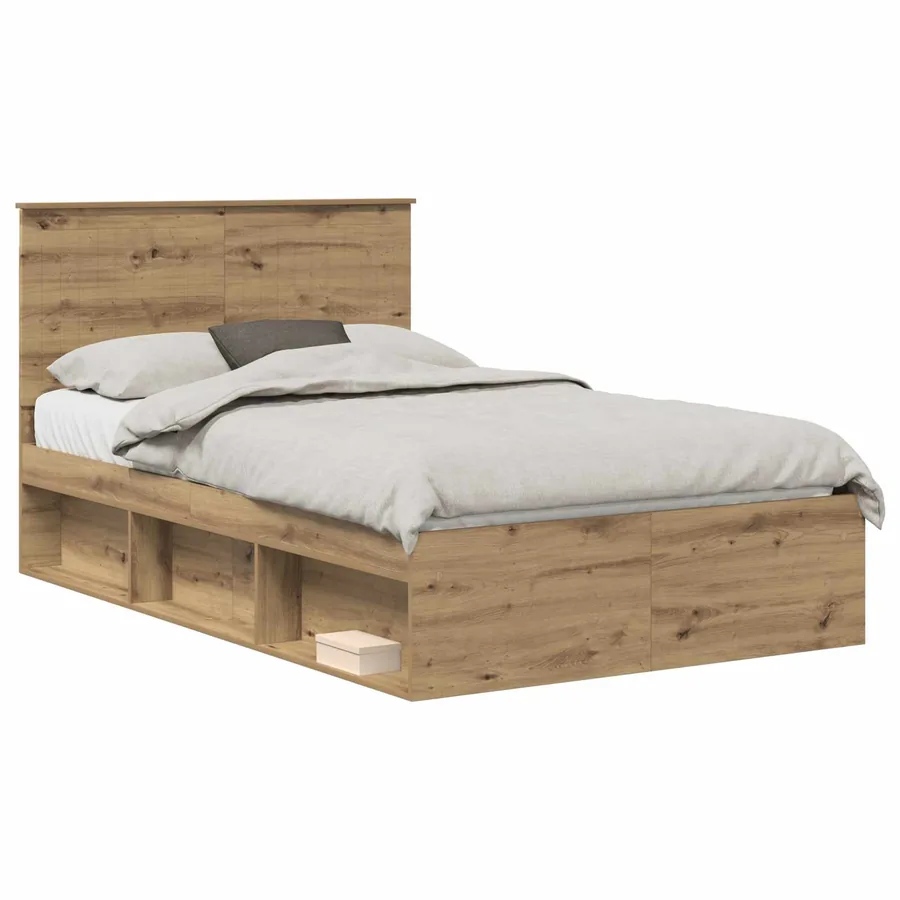 Cadre de lit Chêne artisan 120 x 200 cm Bois de pin massif - 2
