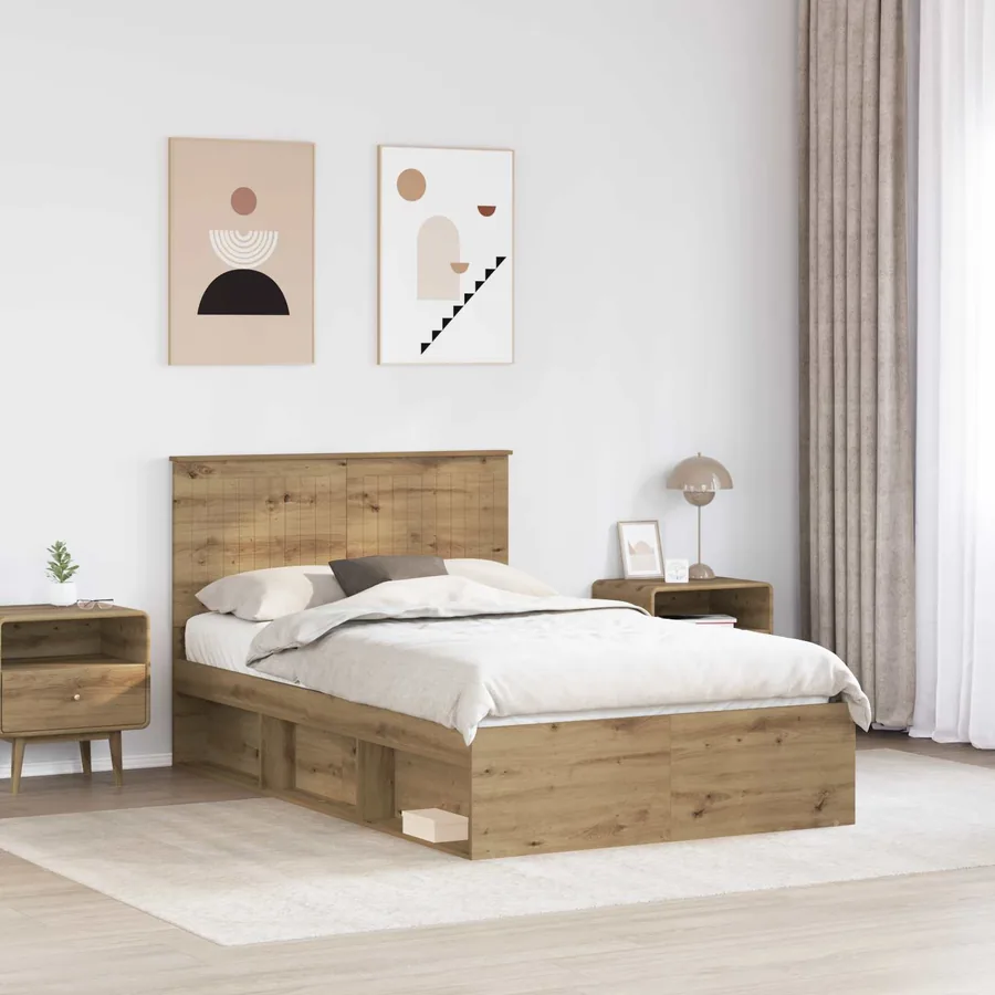 Cadre de lit Chêne artisan 120 x 200 cm Bois de pin massif - 3