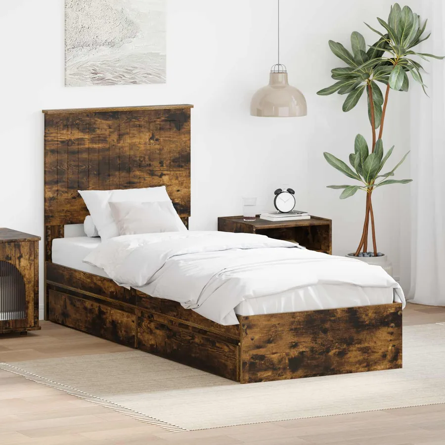 Lit de Rangement Chêne fumé 75 x 190 cm Bois d'ingénierie
