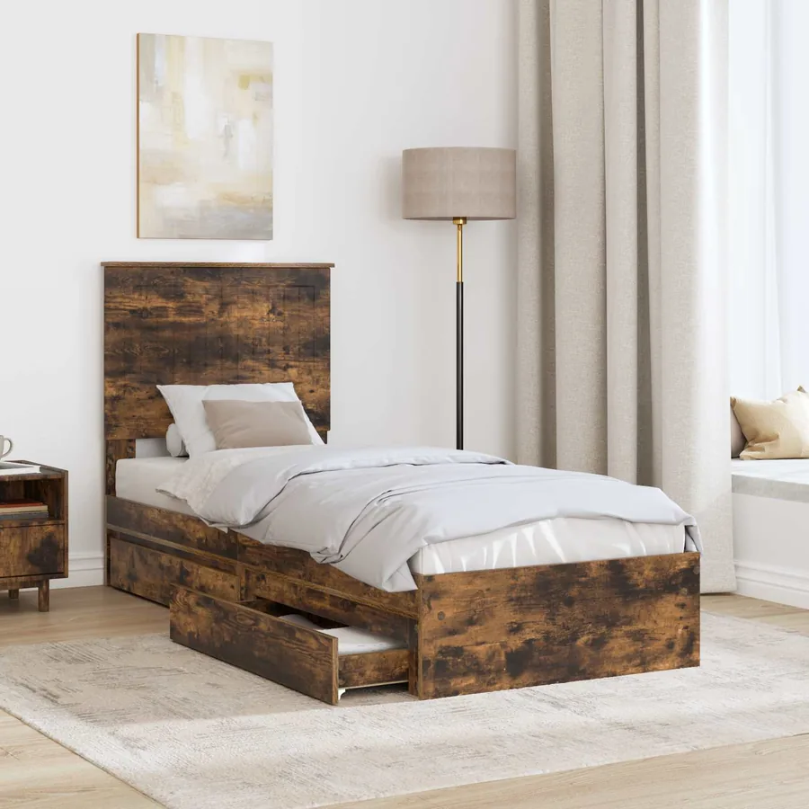 Lit de Rangement Chêne fumé 75 x 190 cm Bois d'ingénierie - 3