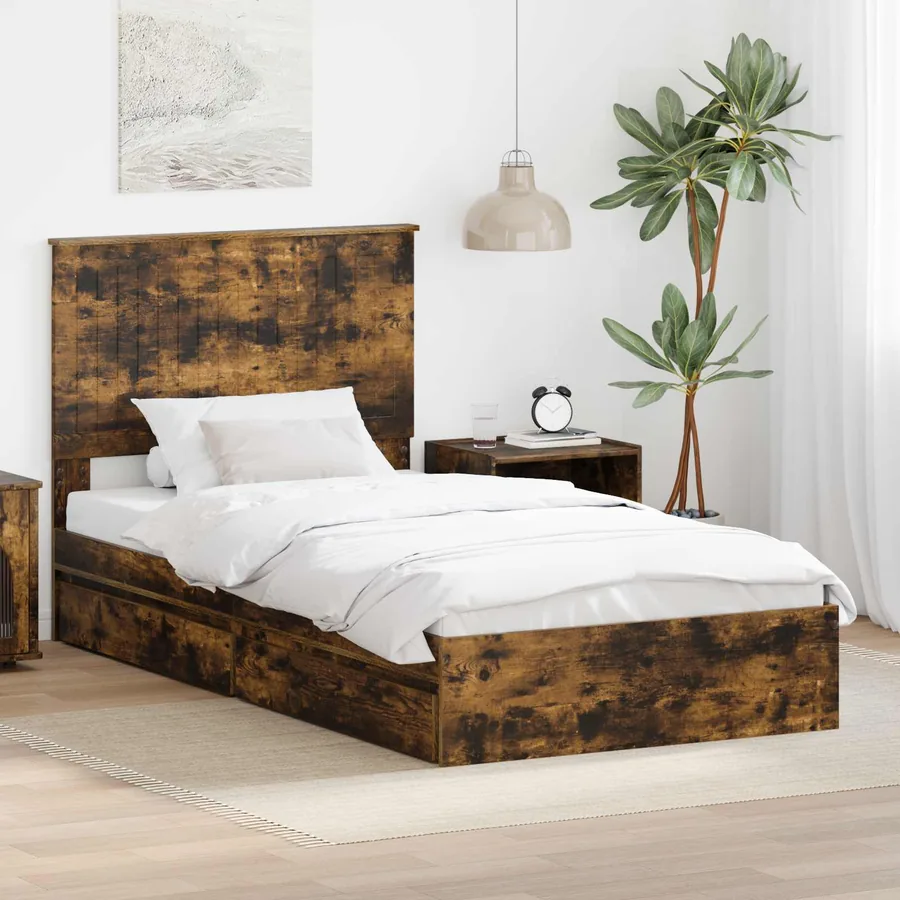 Lit de Rangement Chêne fumé 100 x 200 cm Bois d'ingénierie