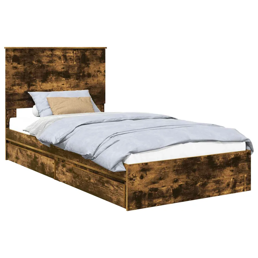 Lit de Rangement Chêne fumé 100 x 200 cm Bois d'ingénierie - 2