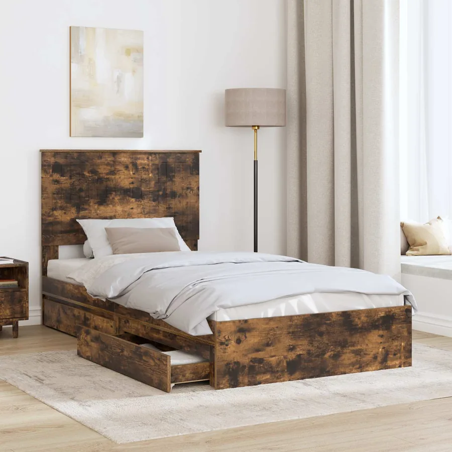 Lit de Rangement Chêne fumé 100 x 200 cm Bois d'ingénierie - 3