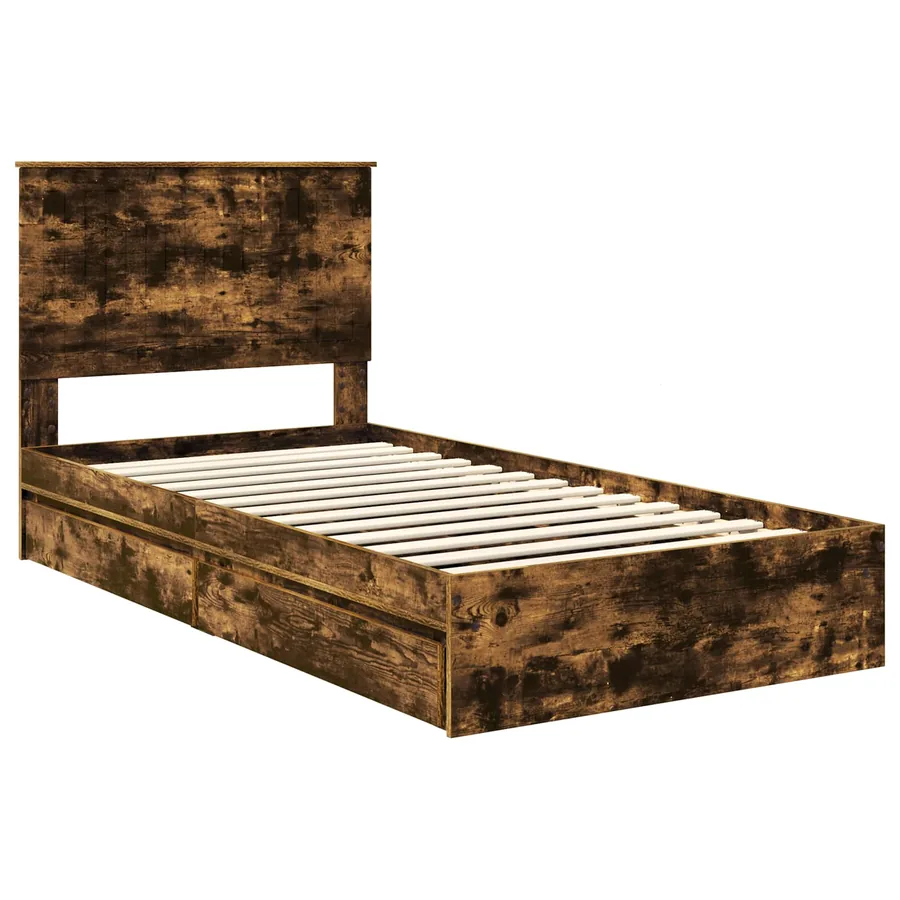 Lit de Rangement Chêne fumé 100 x 200 cm Bois d'ingénierie - 4