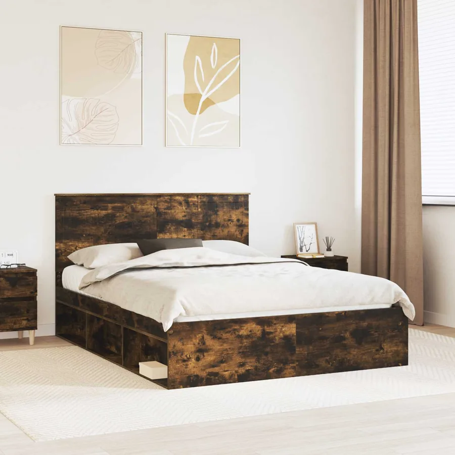 Cadre de lit Chêne fumé 150 x 200 cm Bois de pin massif