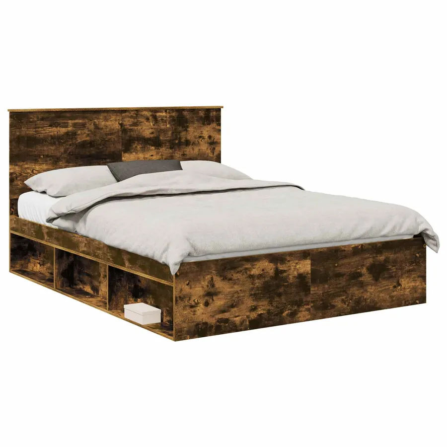 Cadre de lit Chêne fumé 150 x 200 cm Bois de pin massif - 2