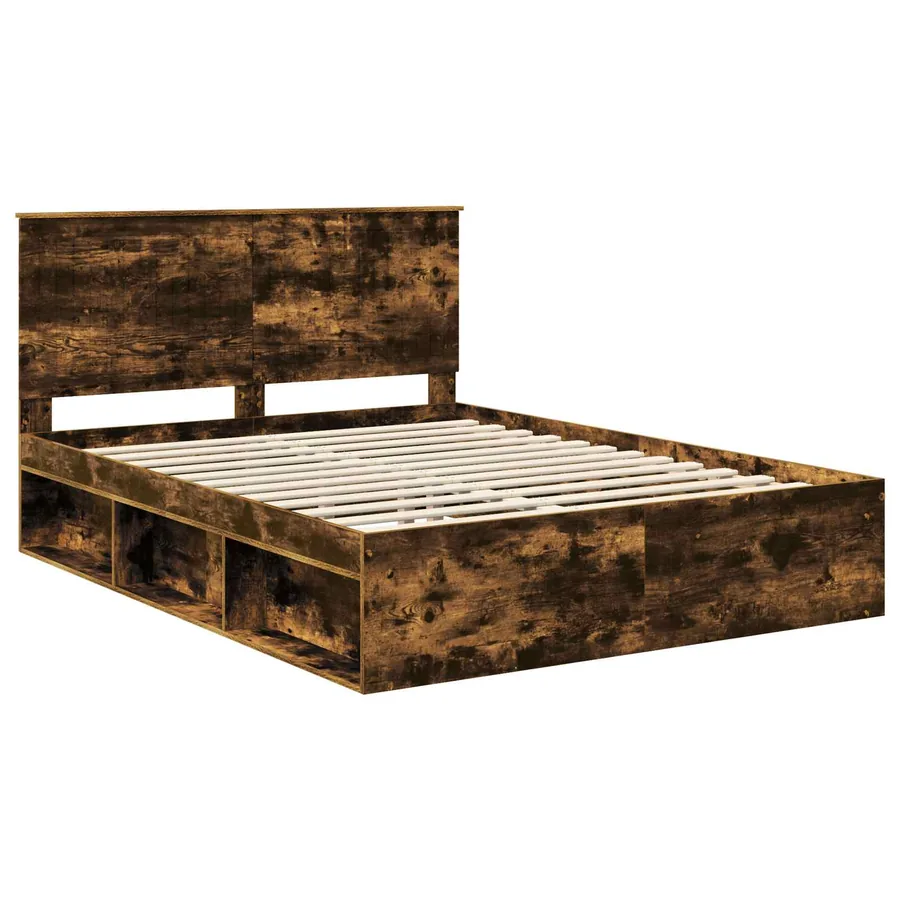 Cadre de lit Chêne fumé 150 x 200 cm Bois de pin massif - 4