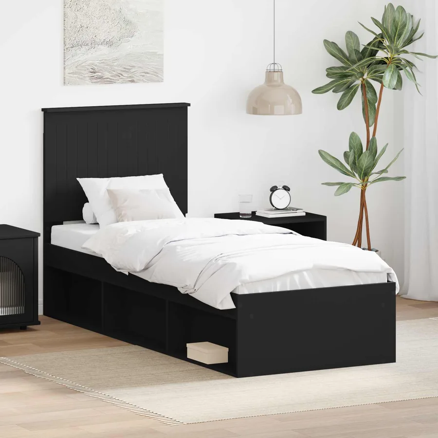 Cadre de lit Noir 75 x 190 cm Bois de pin massif