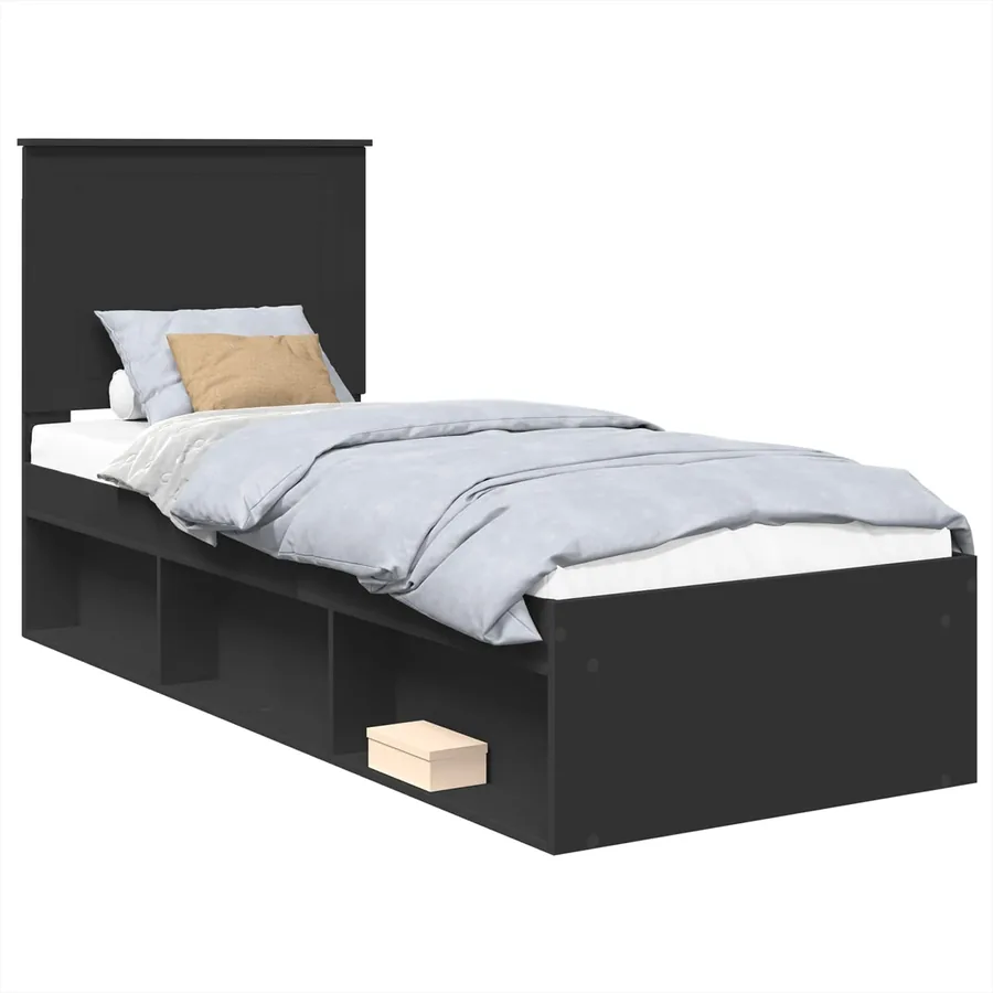 Cadre de lit Noir 75 x 190 cm Bois de pin massif - 2