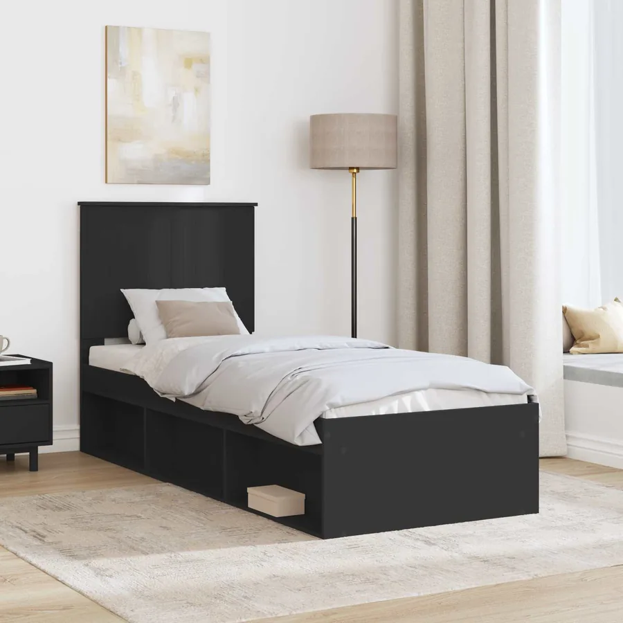 Cadre de lit Noir 75 x 190 cm Bois de pin massif - 3