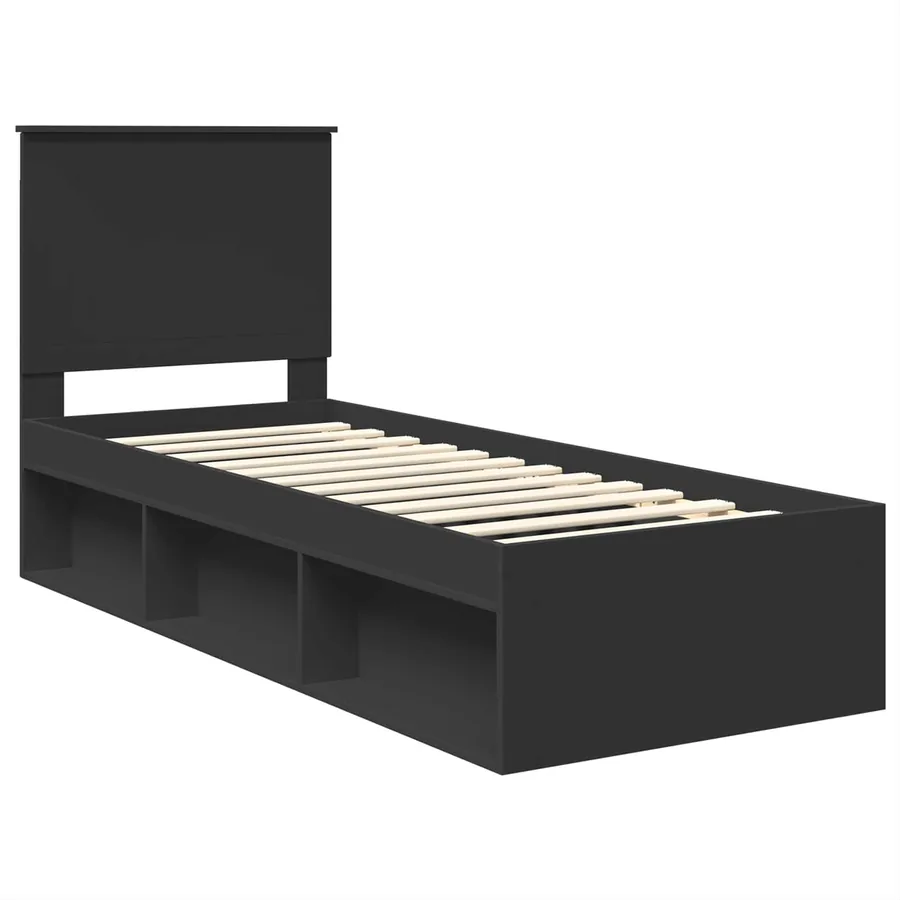 Cadre de lit Noir 75 x 190 cm Bois de pin massif - 4